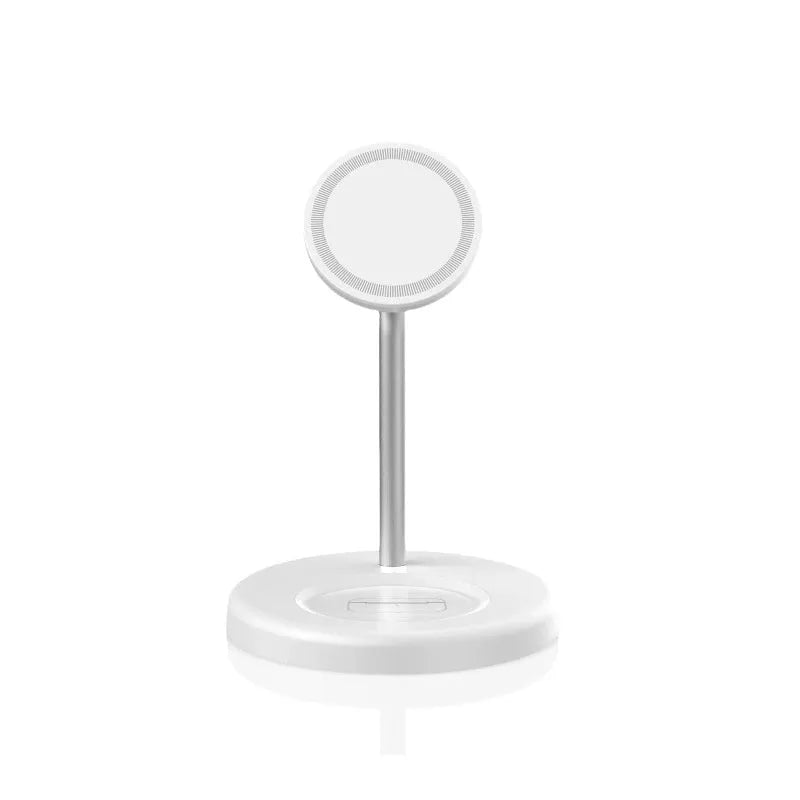 Rotatable three-in-one wireless charger in black or white, ABS and aluminium alloy, 130x110x161mm, Type C