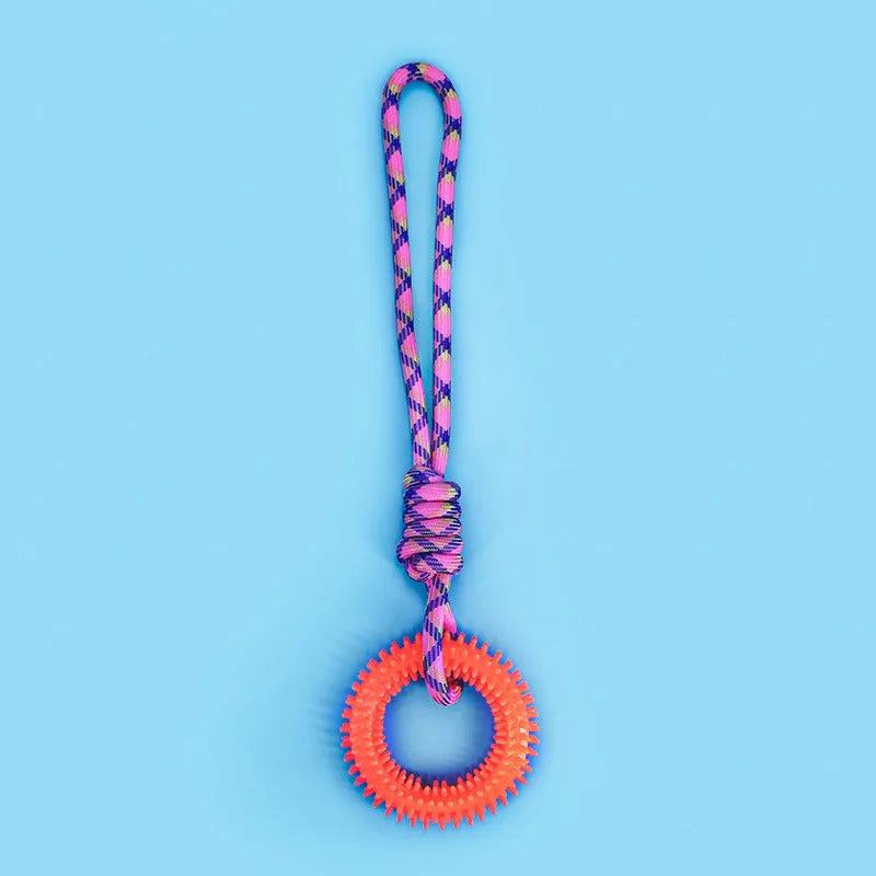 43cm blue braided rope pet toy with multiple knots for puppy chewing relief