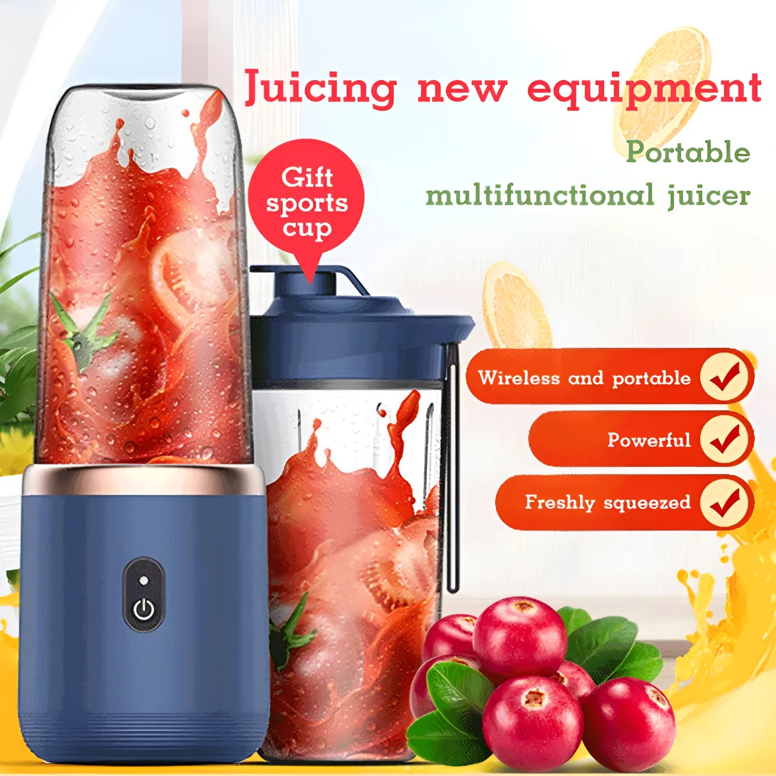Portable USB charging blender cup with six blades in Tunisian dark blue colour