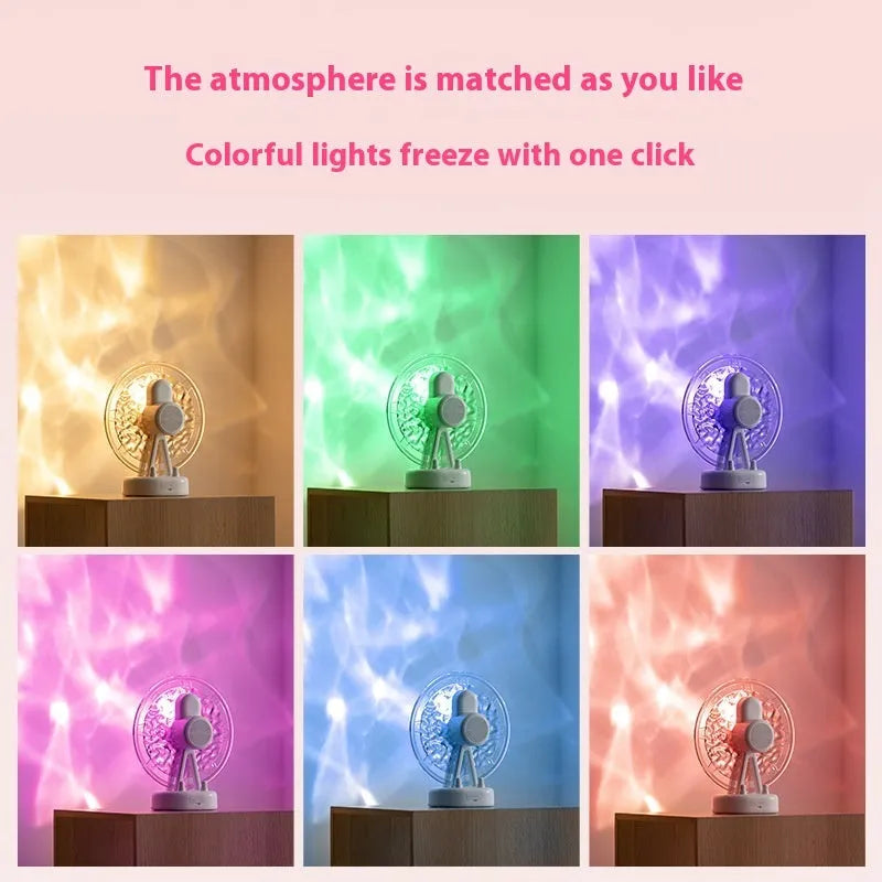 White Ferris wheel water ripple Bluetooth speaker with colourful atmospheric lighting effects