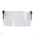 Transparent polycarbonate safety helmet visor with guide rail mounting, 30cm by 15cm