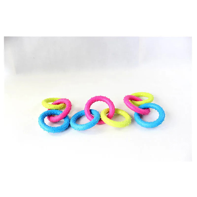 TPR rubber dog chew toy with three-chain design and molar shape for aggressive chewers