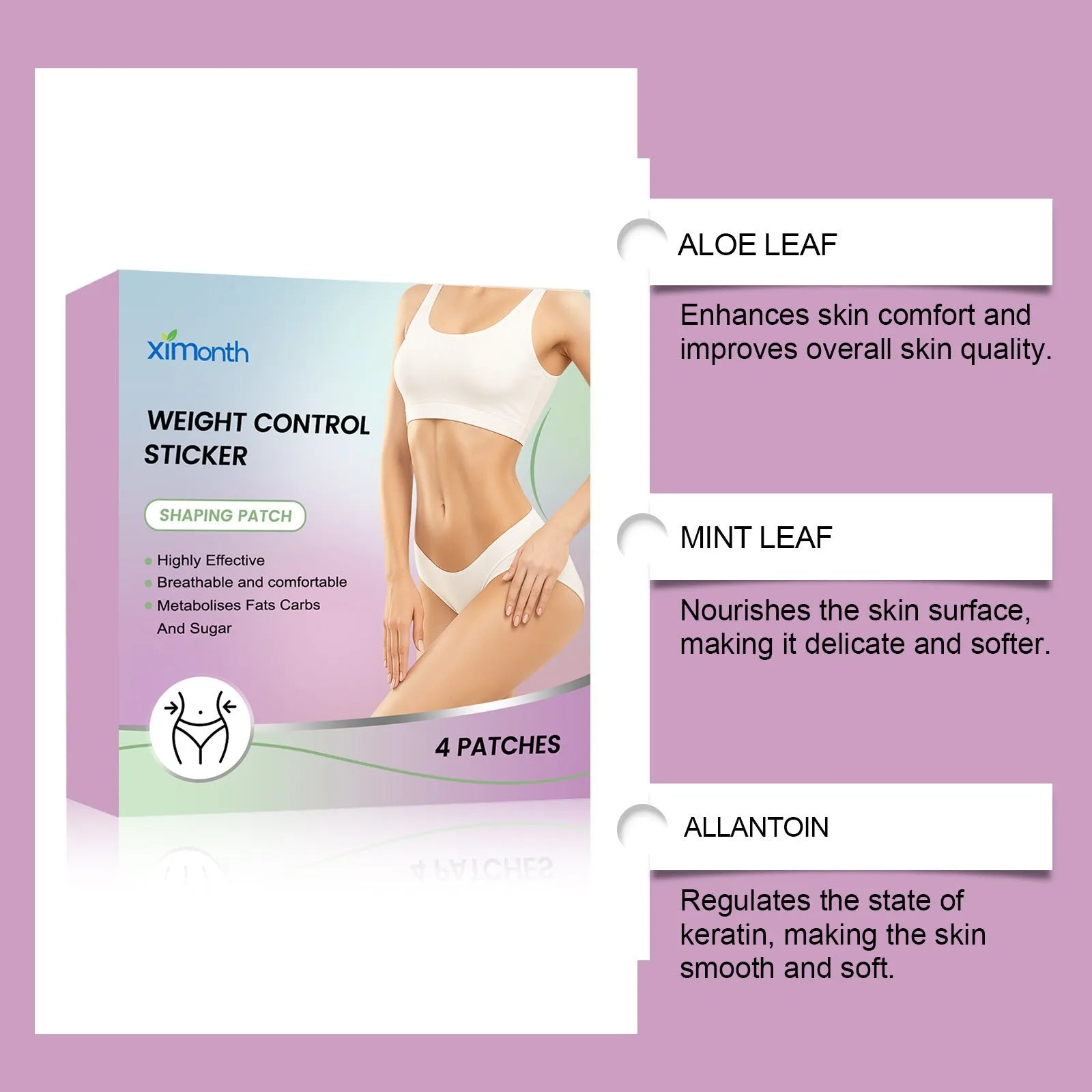Four-piece pack of body nursing adhesive bandages with aloe and mint extracts for gentle skin care