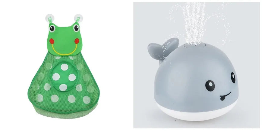 Electric induction whale spray bath toy with automatic water sensing, flashing light, and music functions