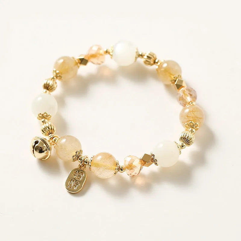 Korean-style gold rutilated quartz bracelet with electroplated finish and natural crystal inclusions