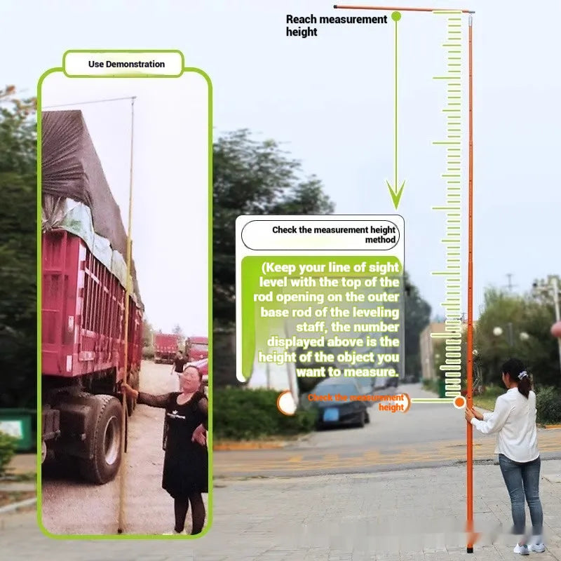 Telescopic fibreglass truck height measuring rod with clear scale, shown extended to full height.