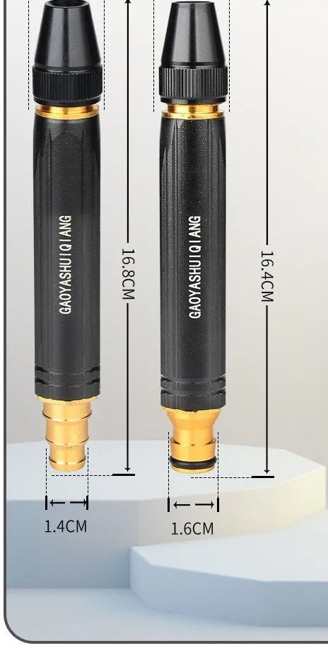 Black King Kong car washing gun showing 17.7cm alloy body with pagoda and nipple nozzle options