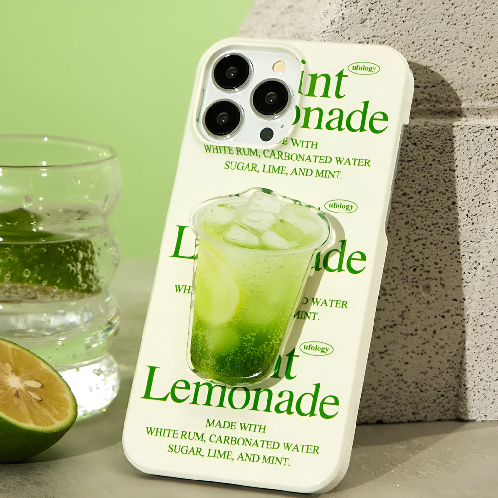 Lemon pattern TPU mobile phone case for iPhone, shown in bracket and bracket-free styles.