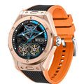 MV58 black smart watch with silicone strap showing heart rate monitoring on its screen.