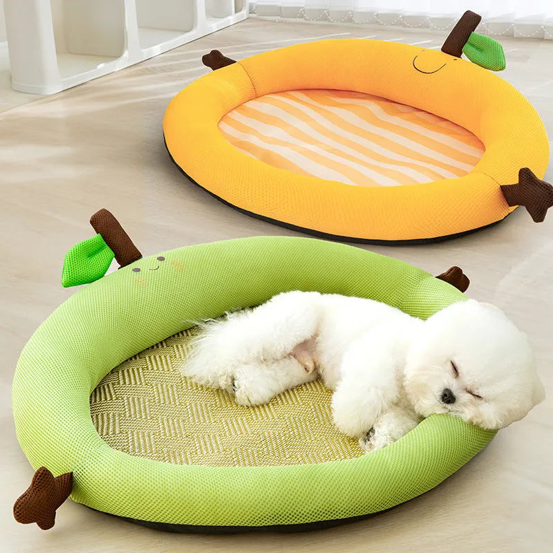 Fruit Backrest Nest Kennel pet mat with raised edges and removable cover in green colour