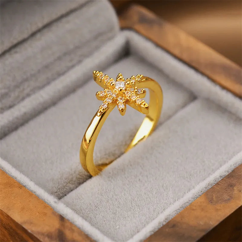 Gold electroplated copper ring with geometric open design, adjustable for personalised fit