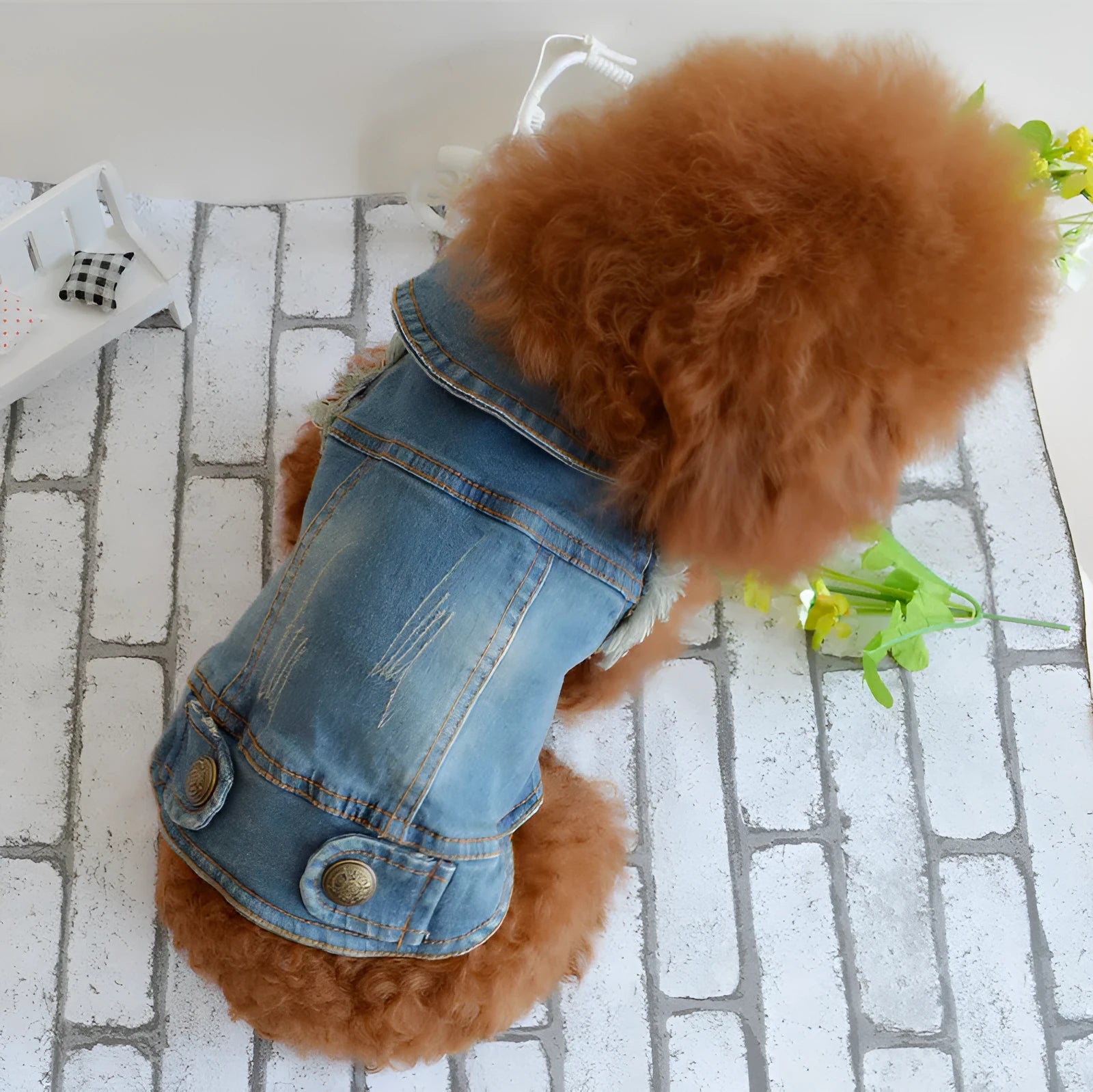 Retro scratch pattern denim dog vest for smaller breeds in dark and light colour options