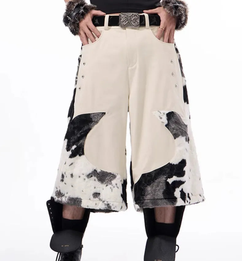 Stitching milk fiber fur cropped pants in checkered striped patterns with Asian sizing for teenage fashion