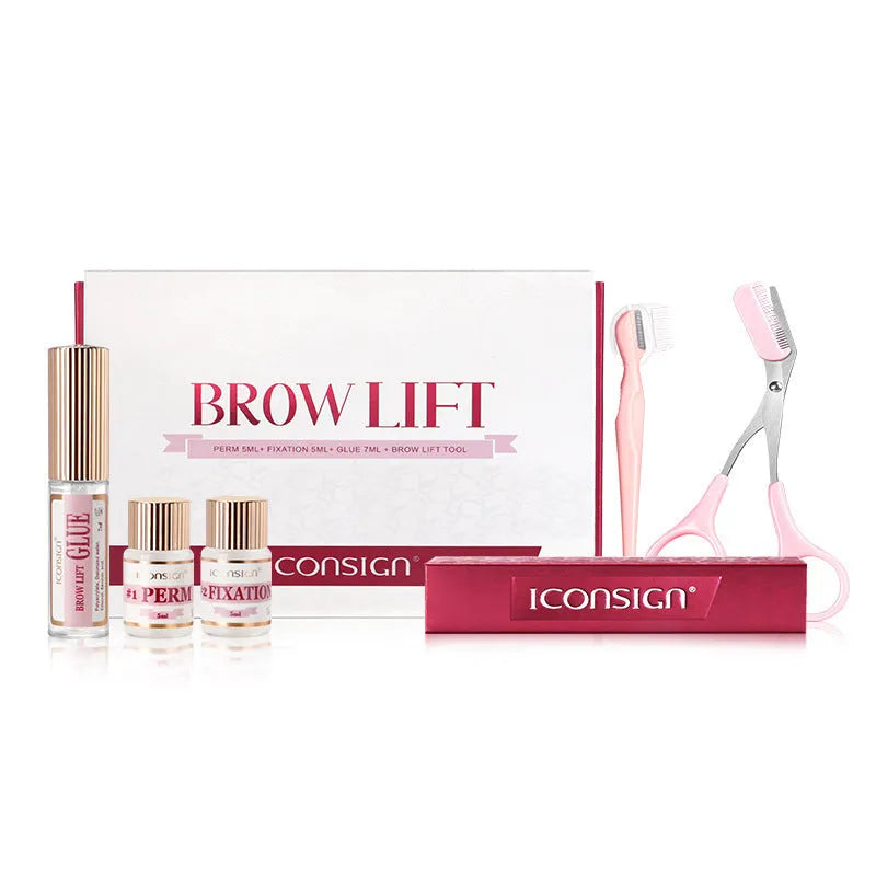 Pink eyebrow quick ironing set with complete perm kit in suit packaging for home brow styling