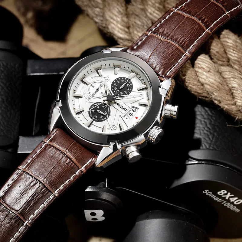 Multifunctional quartz watch with three eyes six needles, waterproof luminous design, 15mm thickness