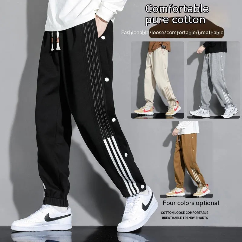 Men's ankle-tied sports pants in autumn colours with high waist and drawstring closure, sizes M to 6XL