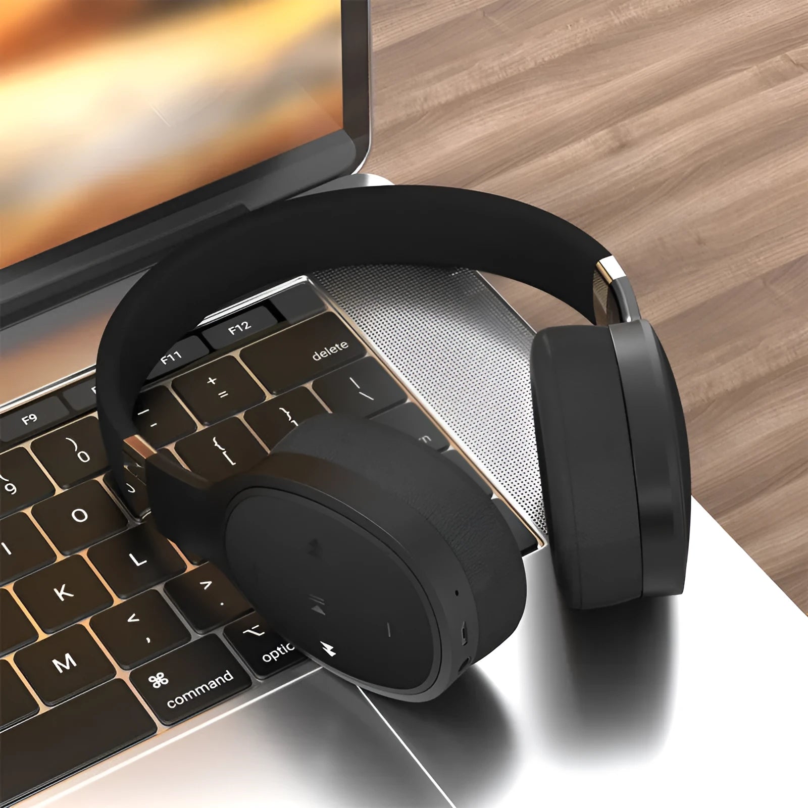 Folding wireless Bluetooth sports headset shown in black, white, blue, or grey colour options.