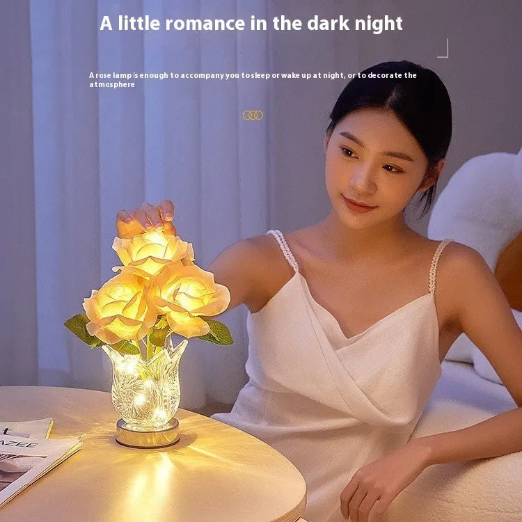 Crystal flowers bedside lamp with touch controls and USB charging port