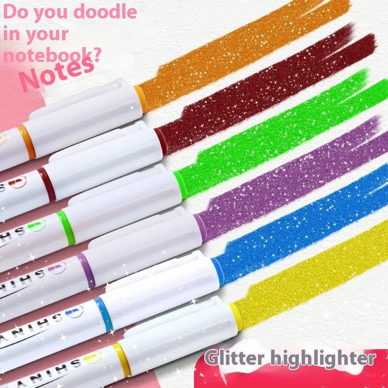 Sparkling Star River Highlighter with 4mm slanted tip and six glitter-infused ink colours including taro puff