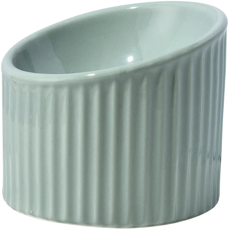 Ceramic elevated cat bowl in dark green, light green, or yellow with 11cm or 14cm height for reduced acid reflux