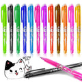 Hot erasable gel pen set with plastic shells and stainless steel nibs in 0.5mm or 0.7mm sizes, available in 12 or 8 colour packs