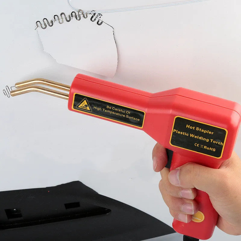 Plastic repair welding gun with LED light for car bumper repairs showing 1.7m power cord and welding nail compartment