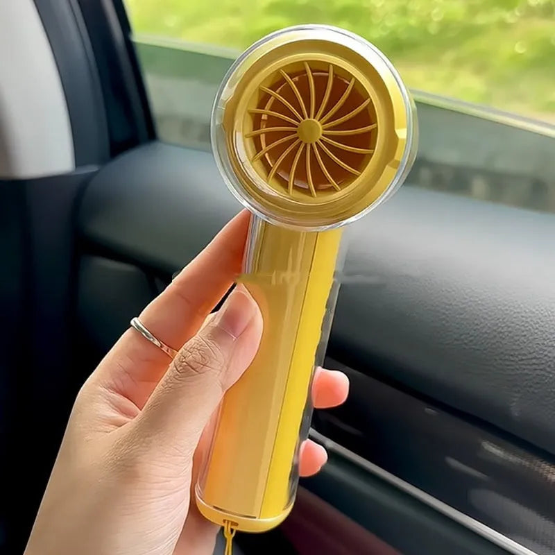Portable handheld fan with refrigeration function in black, white or yellow, measuring 60x61x155mm