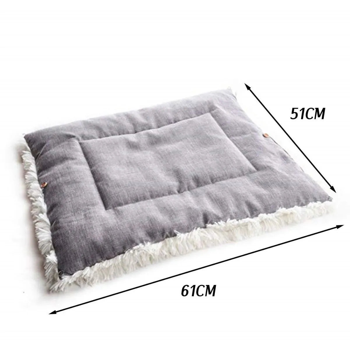 Grey double layer pet blanket nest with fluffy plush top and black non-slip bottom.
