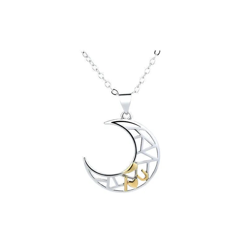 Sun Moon Tooth Couple Necklace with copper electroplated pendants showing sun and moon symbols on cross chain