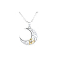 Sun Moon Tooth Couple Necklace with copper electroplated pendants showing sun and moon symbols on cross chain