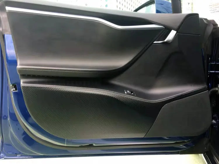 Carbon fibre protective film set for Tesla Model S front and rear door interior panels
