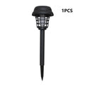 White and purple solar-powered mosquito killer lamp for outdoor garden and patio use.