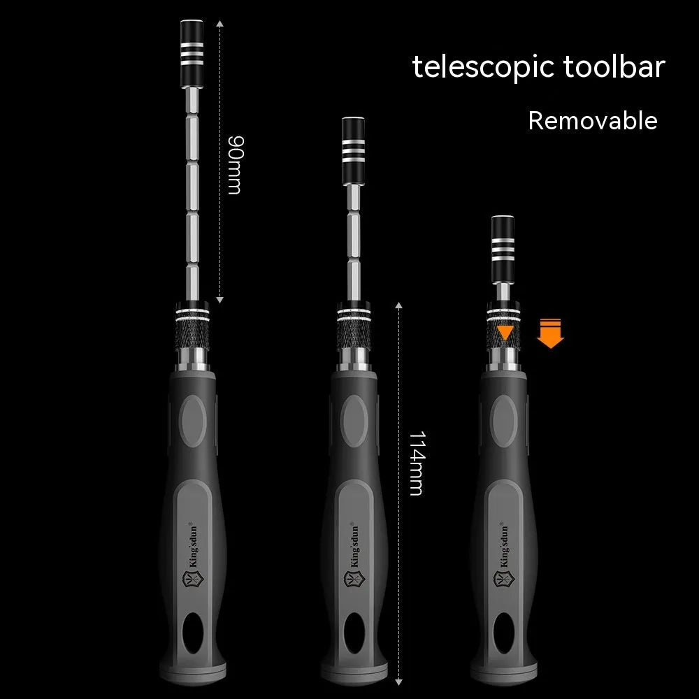 32-in-1 screwdriver set with multiple bits organised in a black plastic case.