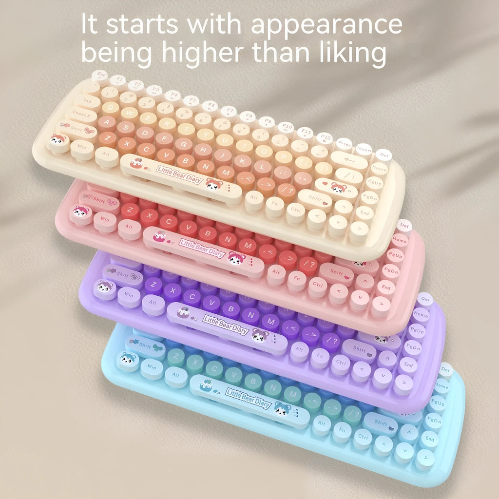 Candy pink wireless keyboard and mouse set with compact 43.5 cm keyboard dimensions
