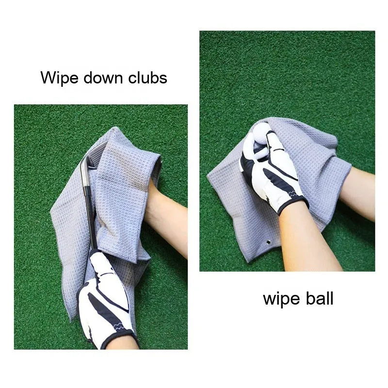 Waffle weave golf ball cleaning cloth in red, showing textured surface and hemmed edges.