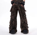 American retro camouflage denim vest and pants set with semi-high collar