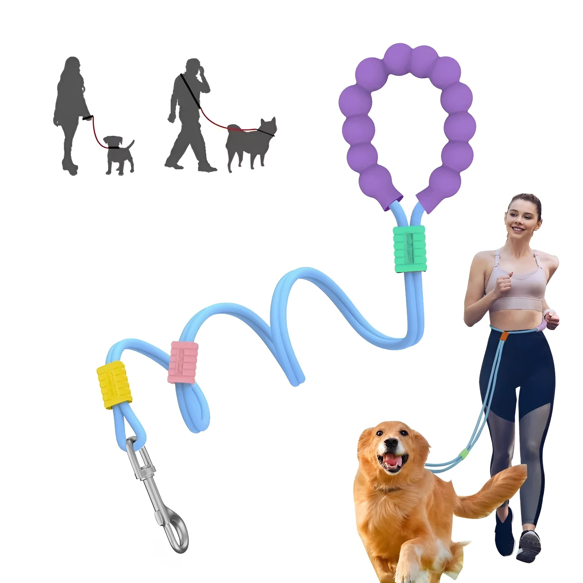 Nylon dog traction leash with foam handle showing black, light purple, sky blue and yellow colour options