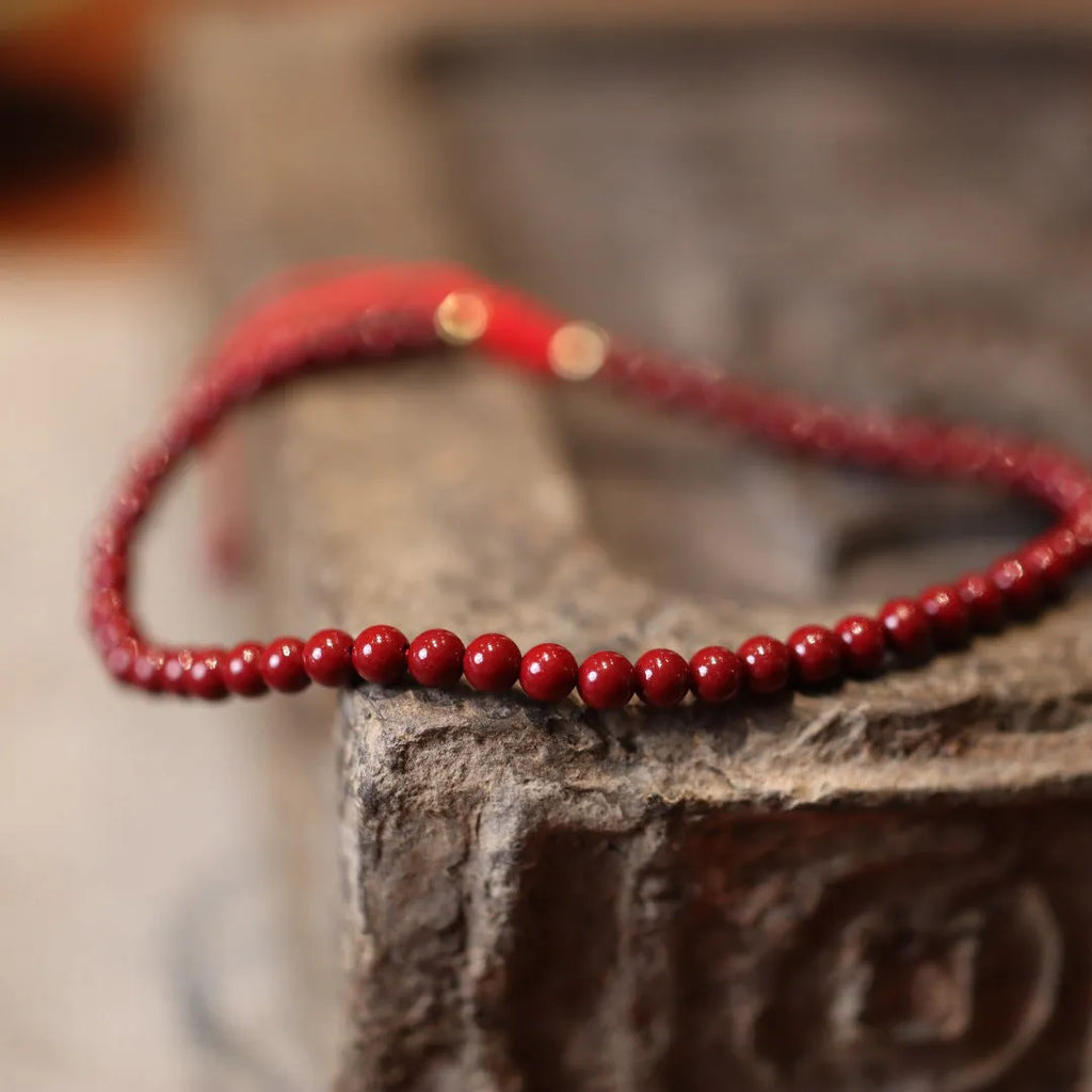 Geometric purple gold sand cinnabar bracelet with Chinese auspicious patterns