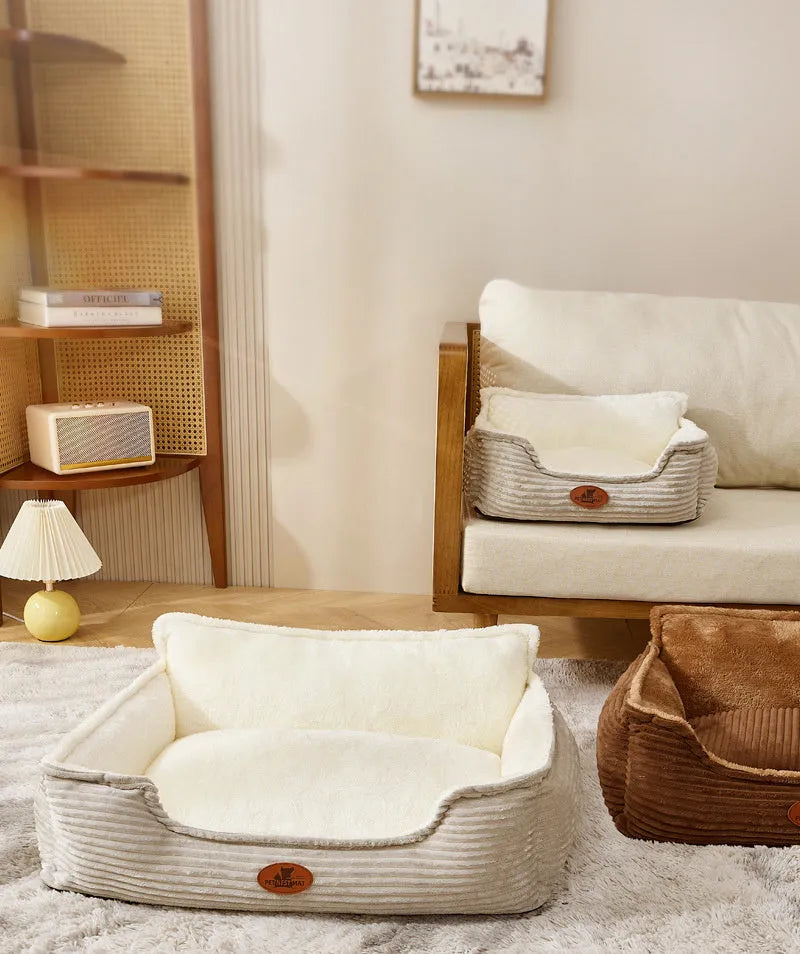 Removable cover pet bed for small and medium dogs and cats in coffee or white