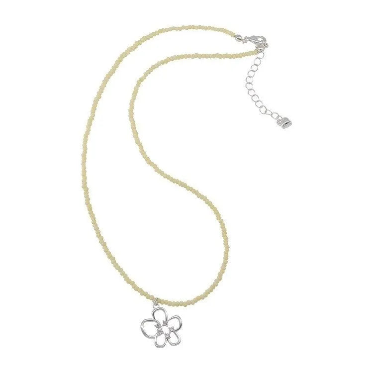 Women's hollow flower necklace with electroplated copper pendant and colourful beaded chain in Korean style