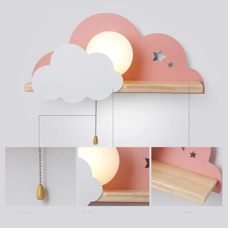 Cloud-shaped glass wall lamp with E27 bulb holder in grey, pink or white finish