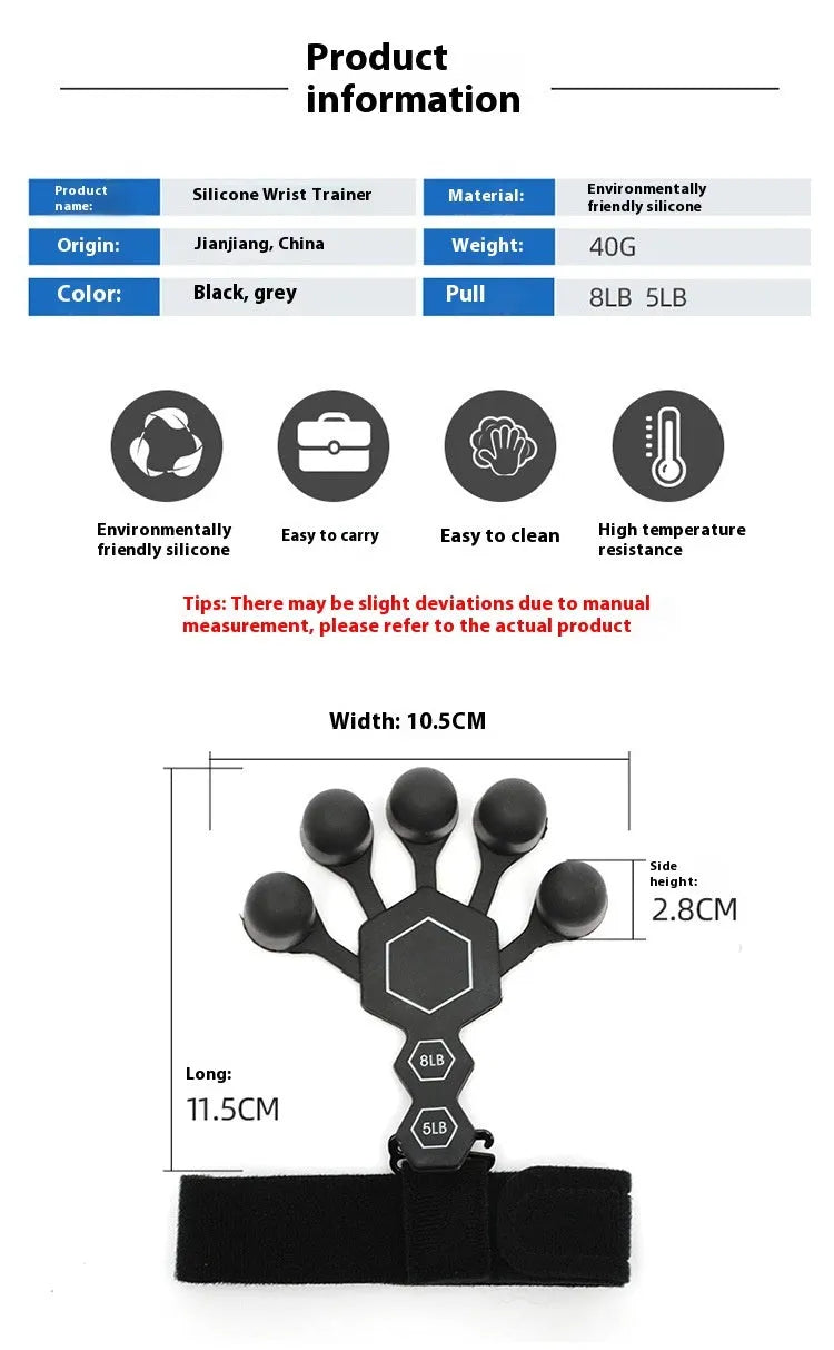 Silicone 5-finger hand rehabilitation trainer for adults in black or grey colour