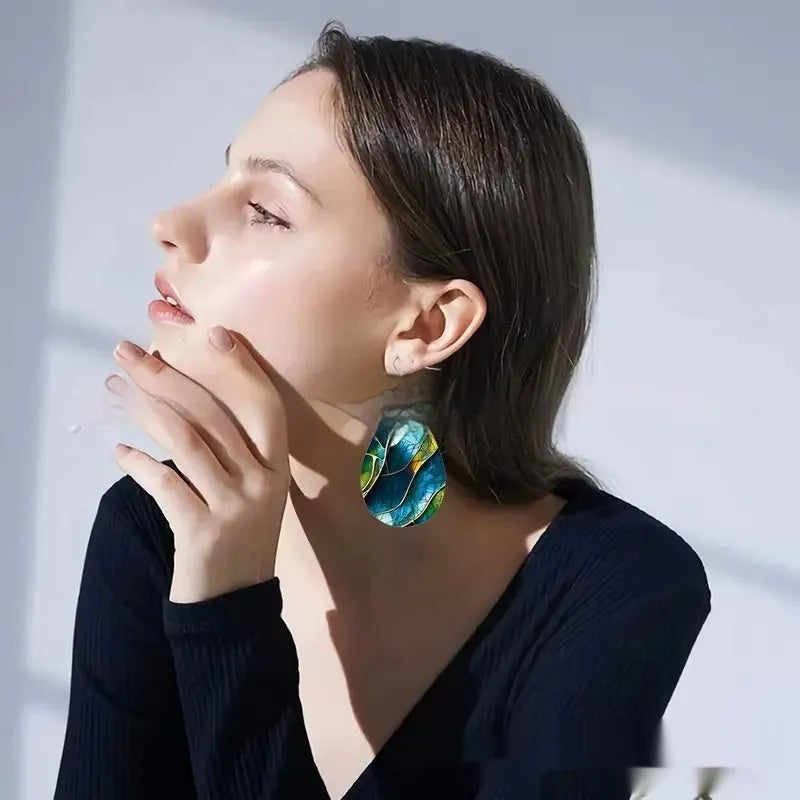 Acrylic flat branch knot drop earrings with printed patterns, measuring 3.5cm in length