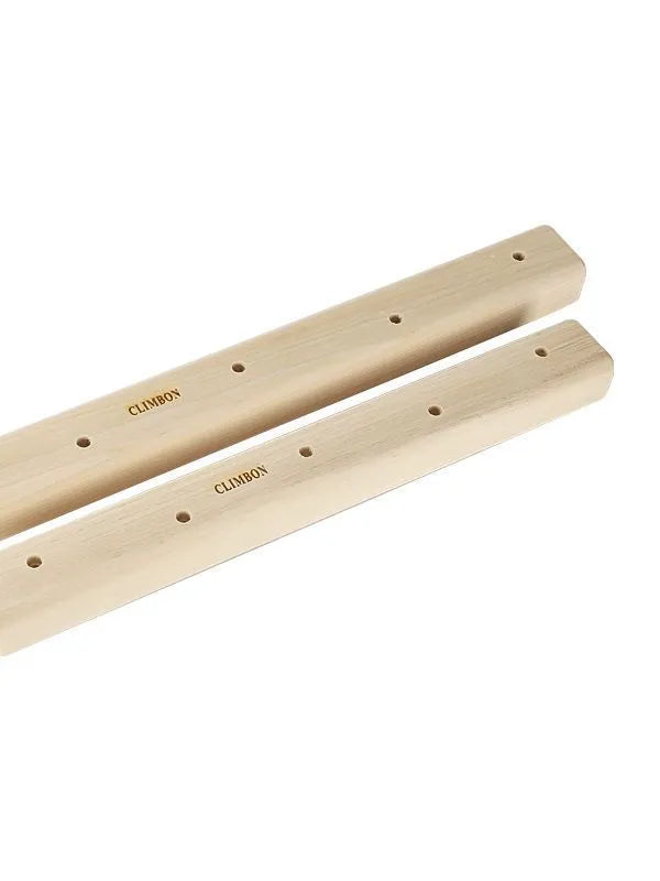 Three wooden hangboards for grip strength training in 12cm, 40cm, and 50cm sizes with multiple edge depths