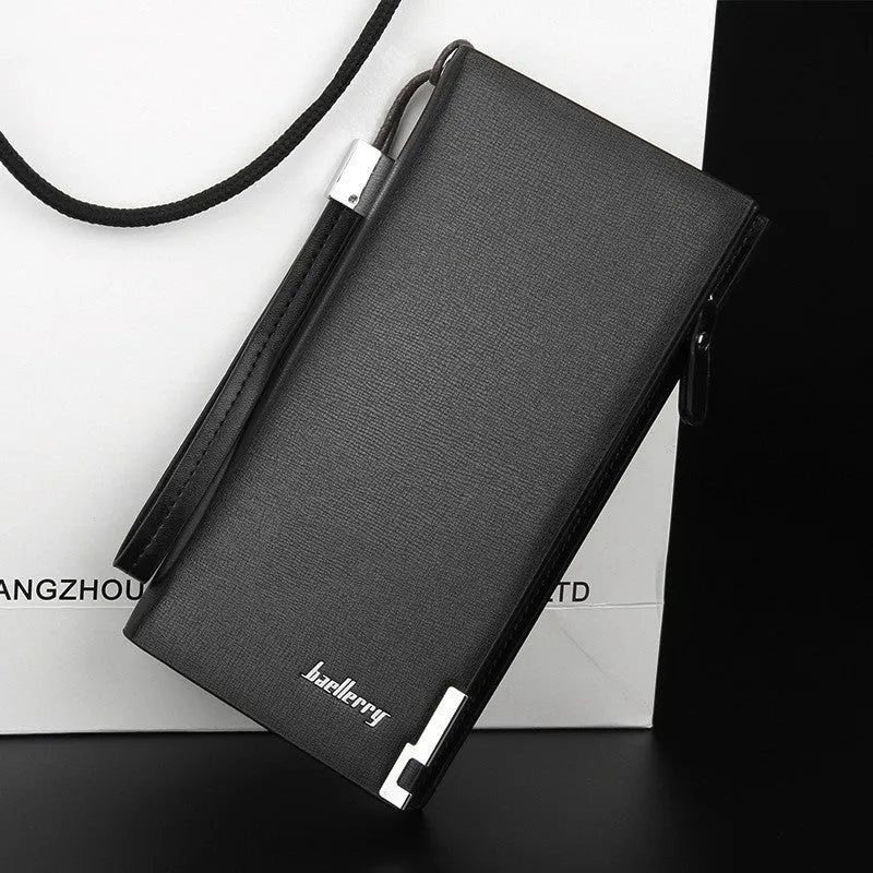 Men's long multifunctional zipper wallet in PU leather with 7 compartments for organised storage