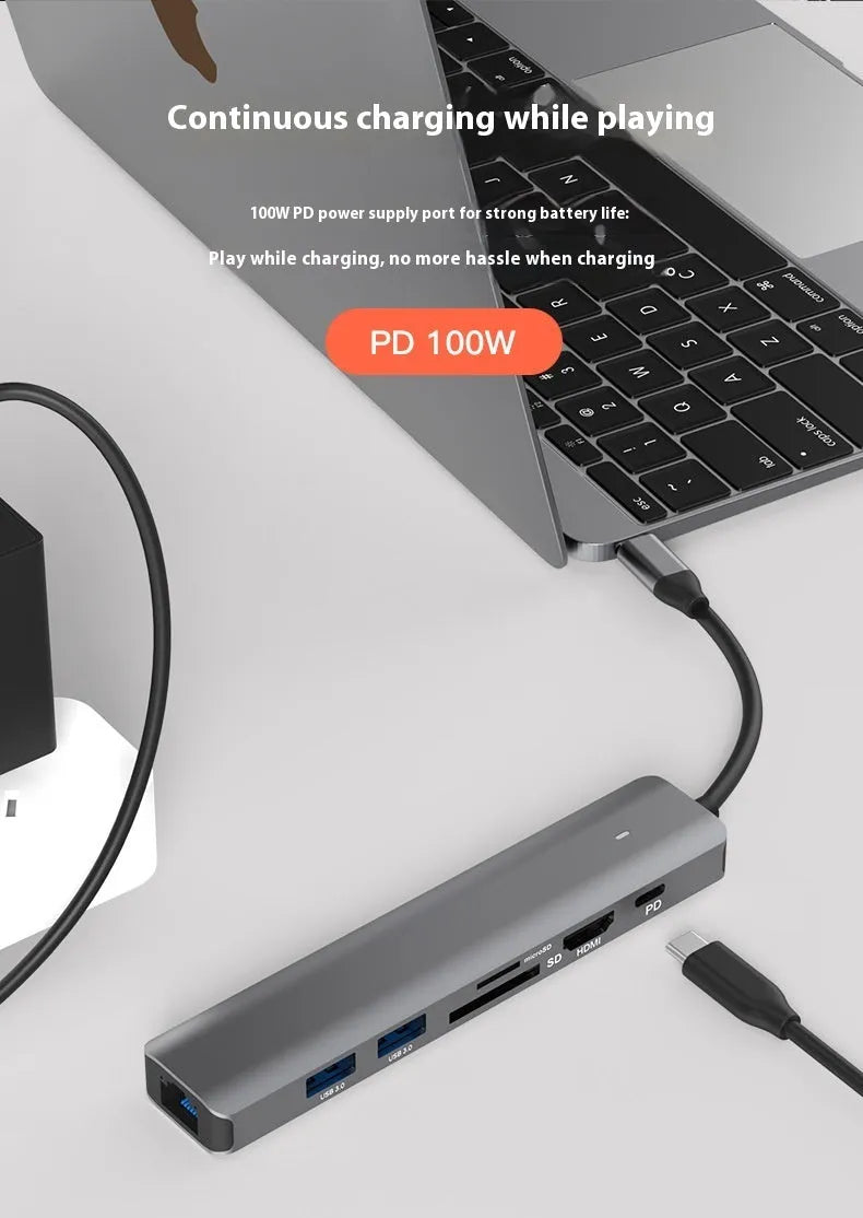 LQT-LH07 7-in-1 card reader PD computer hub with multiple ports including SD, microSD, USB 3.0, and USB-C
