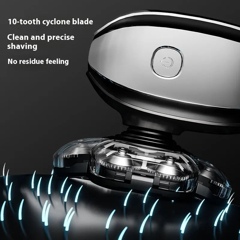 Black 6-in-1 multifunctional haircut suit with hair clipper, shaving head, nose trimmer, and attachments on display