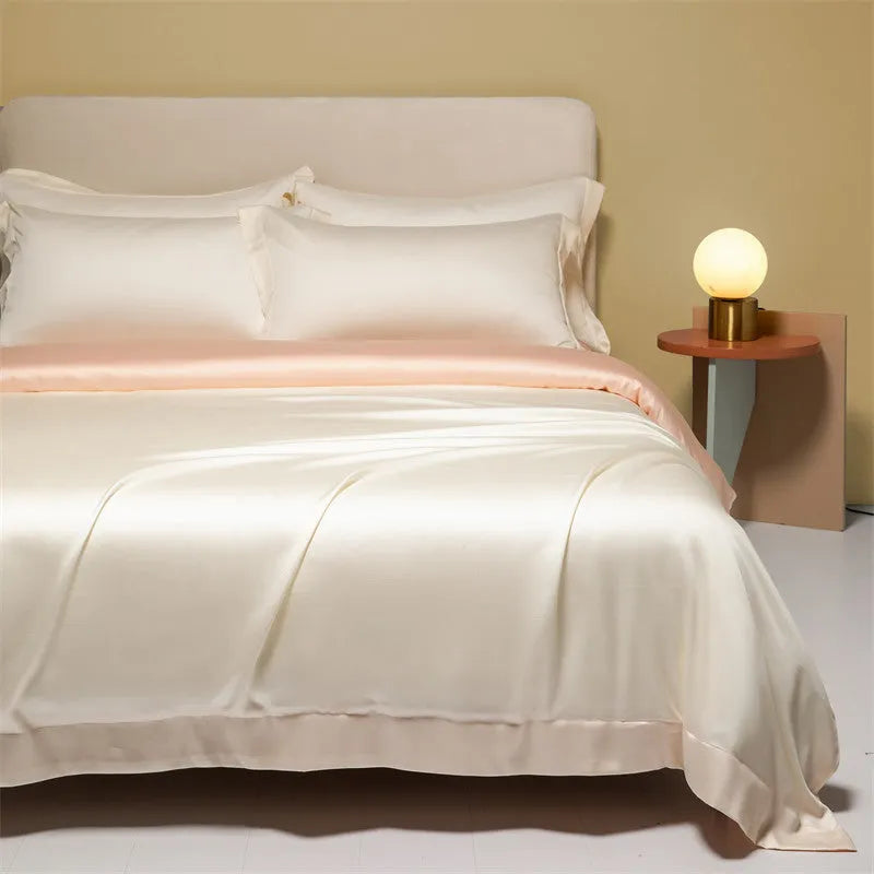 200 thread count Lenzing Tencel quilt sheets in Aurora Blue colour on a UK double bed