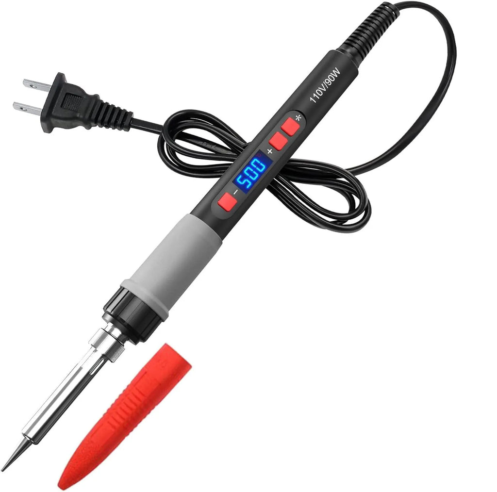 Grey 90W electric soldering iron kit with ceramic heating core and five tips