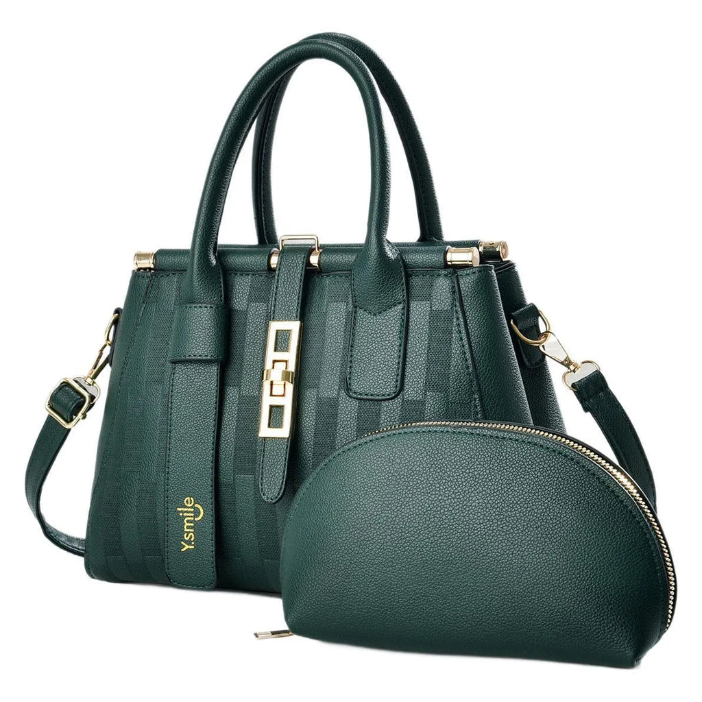 A round black PU crossbody shoulder handbag with a suitcase shape on a white background.